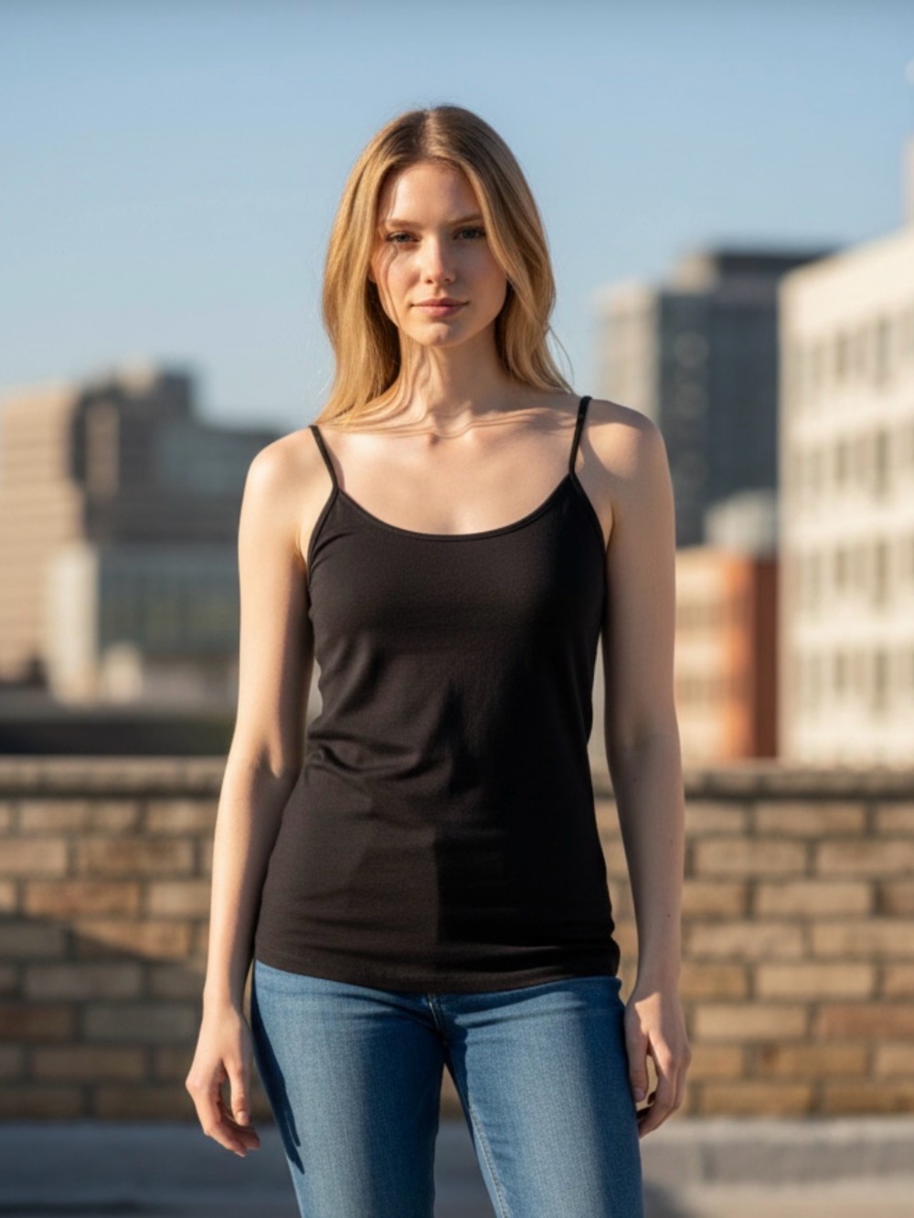 NWT Sofra Simple Black Spaghetti Strap Bodycon top